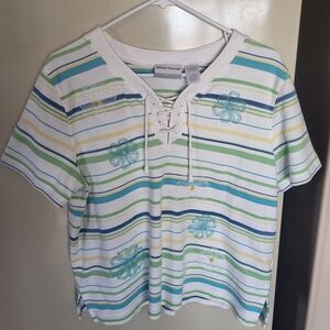 Vintage 90s Alfred Dunner embroidered striped short sleeve shirt